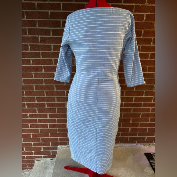 Woman’s Large Blue and White Tie Front Sheath Dress with Dolman Sleeves - Picture 5 of 8